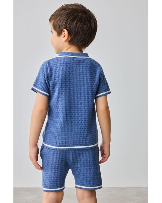 Baker by Ted Baker Shirt & by Ted Baker Strukturiertes Hemd und Shorts (2-tlg) in Blue für Herren
