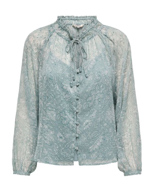 ONLY Blue Chiffonbluse ONLELIZA LIFE LS V-NECK STRING TOP WVN