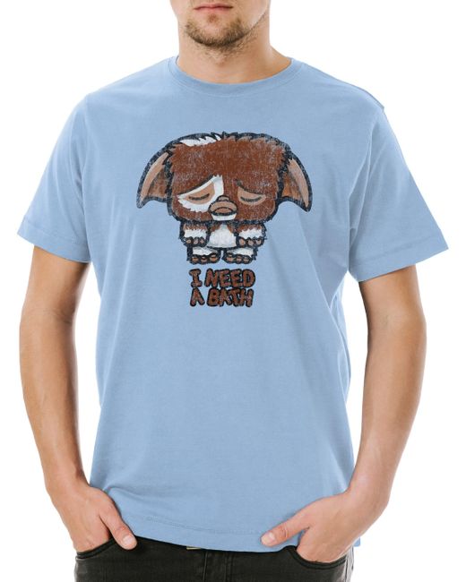 Urban Backwoods Print- I Need A Bath T-Shirt Gremlins Fun Gremlin Symbol Light in Blue für Herren