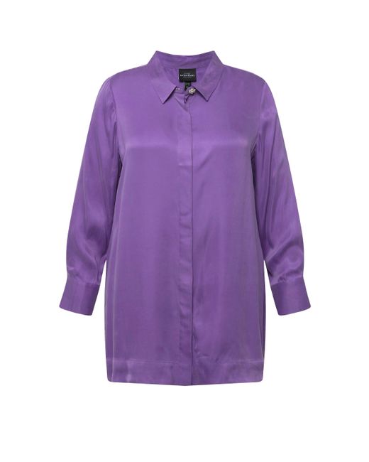 Ulla Popken Purple Hemdbluse Bluse Cupromix Hemdkragen Langarm