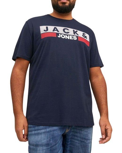 Jack & Jones Print- Big Size Übergrößen T-Shirt in Blue für Herren