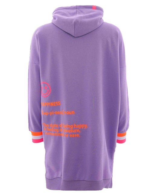 Zwillingsherz Purple Sweatkleid Kapuze, Fronstickerei, mit Tasche und Neonprint