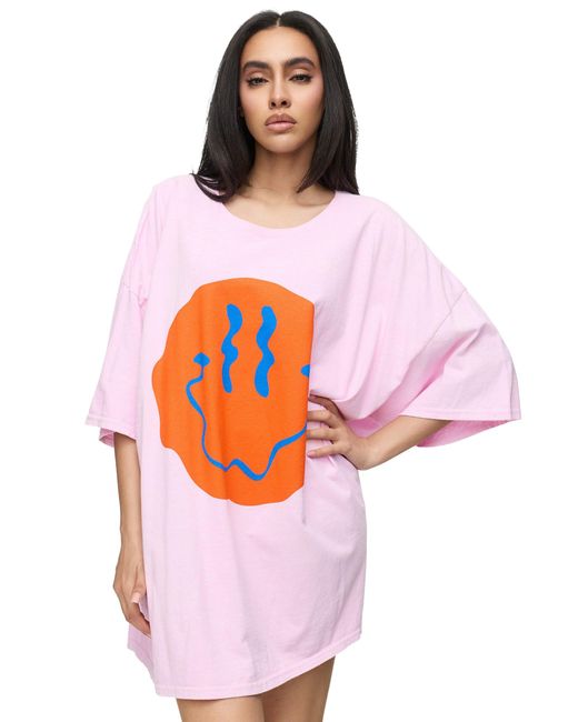 Worldclassca Pink T- Sommer Oberteil PRINT - SMILE - OVERSIZED SHIRT