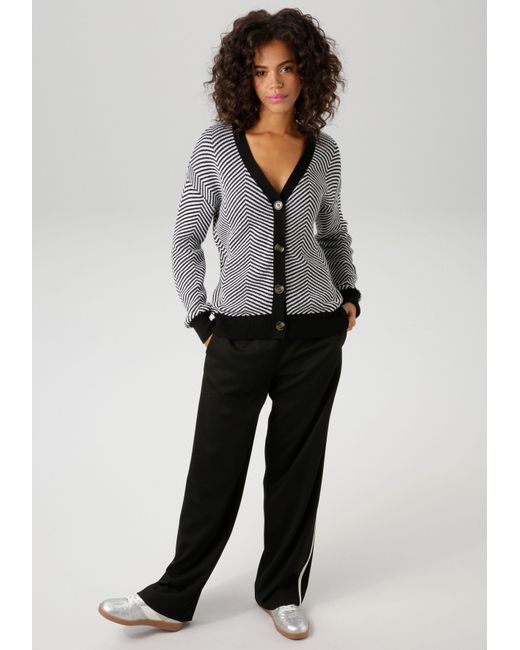 Aniston CASUAL Gray Strickjacke im trendigem Fischgrat-Muster