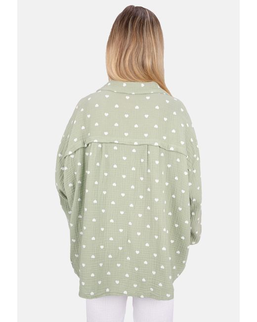 Seasons of April Gray Hemdbluse LIYA OVERSIZED Musselin Bluse mit Herz Print