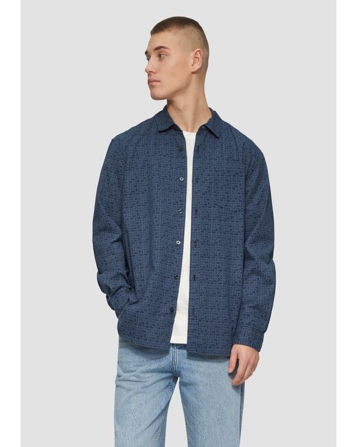 QS Langarmhemd Regular Fit: Hemd mit All-over-Print in Blue für Herren