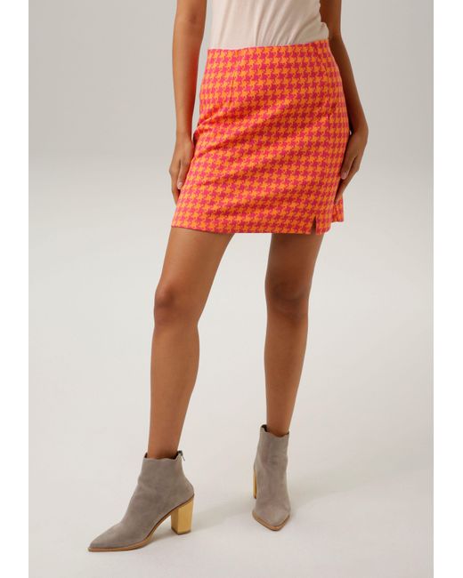 DE in Aniston Lyst | farbstarkem CASUAL Orange Hahnentritt-Muster mit Minirock