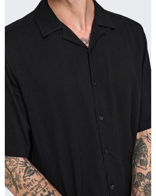 Only & Sons Kurzarmhemd ONSDASH LIFE REG VISC RES SS SHIRT in Black für Herren