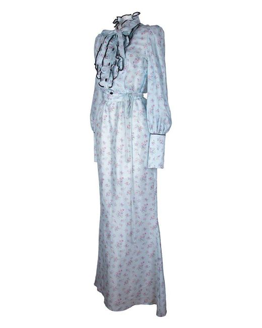 Rua & Rua Blue & RUA Cocktailkleid Seidenkleid Maxikleid Floral Abendkleid Kleid aus Seide mit Rüschen