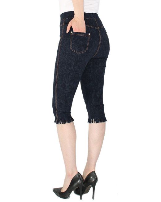 dy_mode Blue Caprihose Capri Hose Fransen – Bequeme 3/4-Sommerhose mit elastischem Bund
