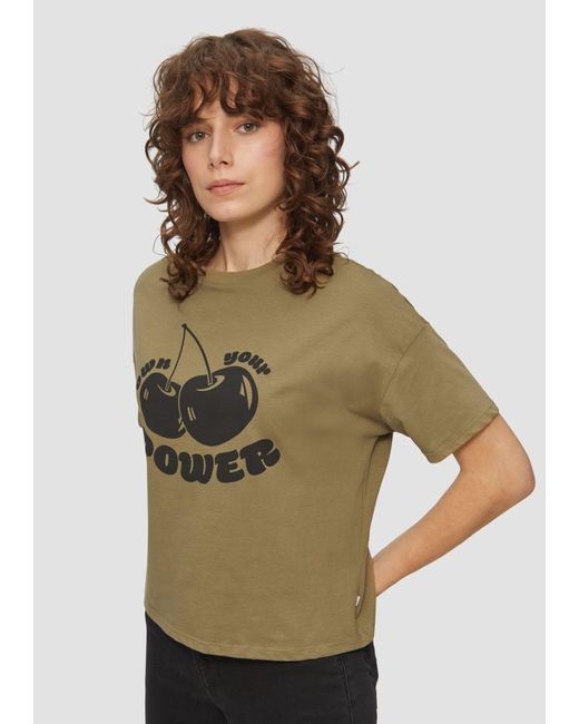 QS Multicolor Kurzarmshirt Printshirt mit überschnittener Schulter Rippblende