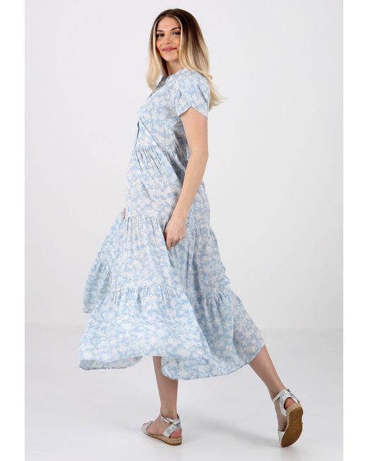 YC Fashion & Style Blue Sommerkleid Boho-Maxikleid aus Reiner Viskose – Sommerliche Eleganz mit Volant
