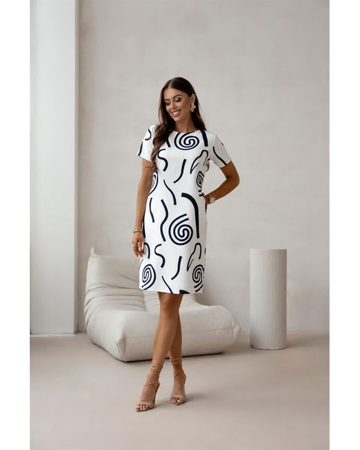 EloModa Black Midikleid Mittellanges Etui Kleid mit Geometrischem Print – Modern, Prakti