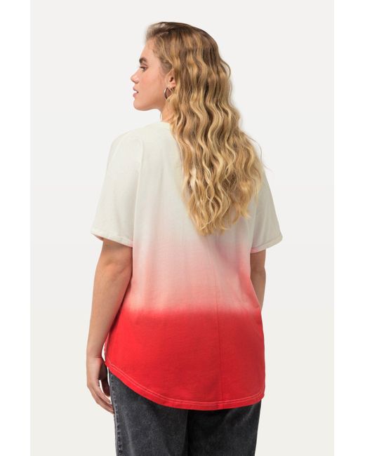 Ulla Popken Red Rundhalsshirt T-Shirt Bubble-Jersey Batikstreifen Rundhals