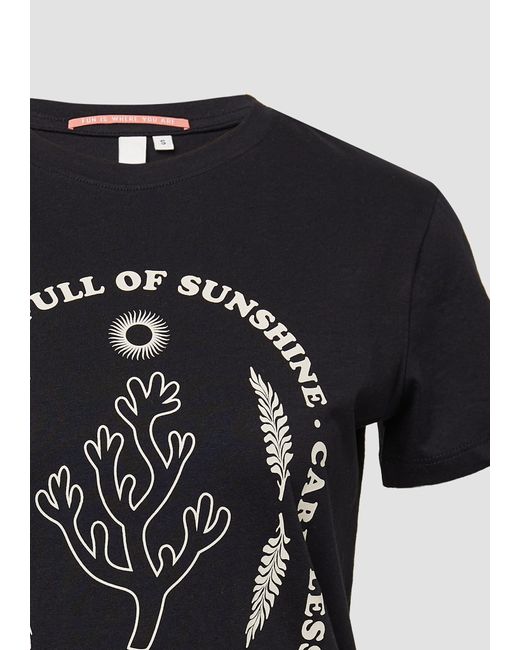 QS Black Kurzarmshirt Baumwoll T-Shirt mit Frontprint