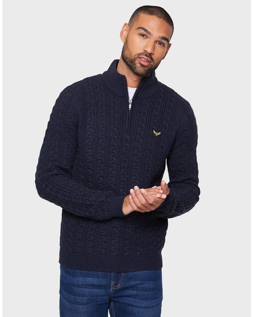 Threadbare Rundhalspullover Swindon mit schönem Strickmuster in Blue für Herren