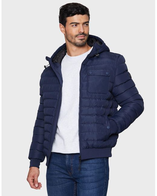 Threadbare Steppjacke Bescot (1-St) mit praktischer Kapuze in Blue für Herren