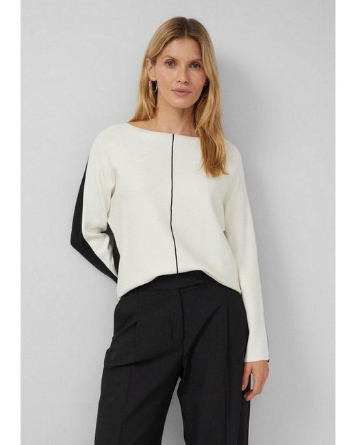 S.oliver White Longpullover Strickpullover Strickpullover Mit Colour-Blocking Und Fledermausärmeln