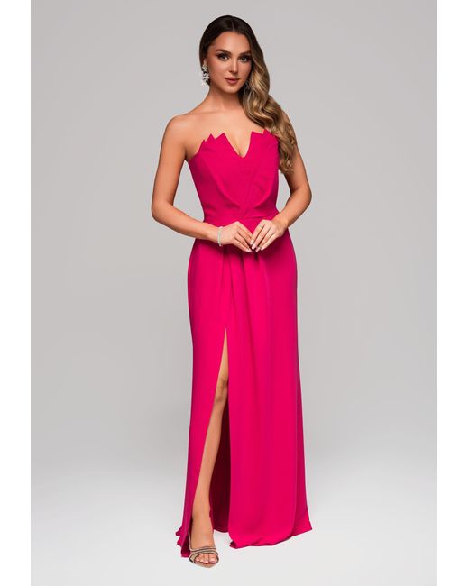 Ombre Pink Trägerloses Abendkleid mit Schlitz