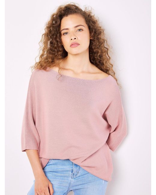 Apricot Pink Rundhalspullover Fledermauspullover, mit U-Boot Ausschnitt