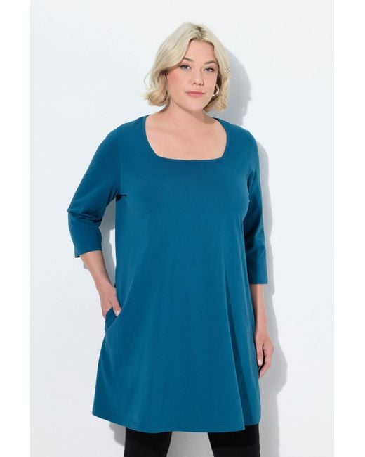 Ulla Popken Blue Longshirt A-Linie Carré-Ausschnitt 3/4-Arm