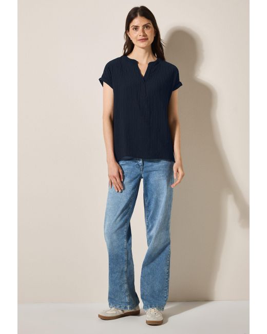 Cecil Blue Kurzarmbluse aus softer Viskose