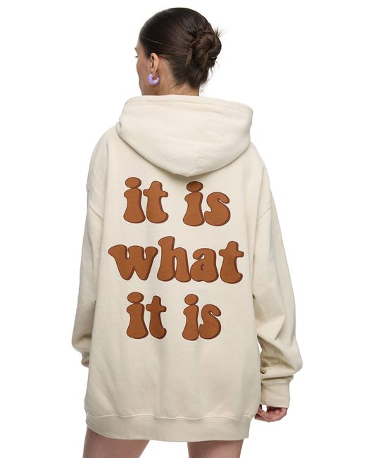 Worldclassca White Oversized " " Hoodie Kapuzenpullover Sweatshirt PRINT VORNE & HINTEN " WHAT IT IS