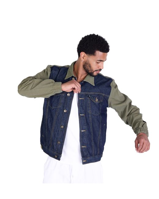 KINGZ Lässige Jeansjacke mit Rins XXL Totenkopf Bestickung in Green für Herren
