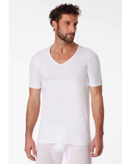 Schiesser T-Shirt (2-tlg) V-Ausschnitt, kurzarm, im 2er Pack in White für Herren