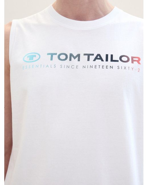 Tom Tailor T-Shirt Tanktop mit Logo Print in White für Herren