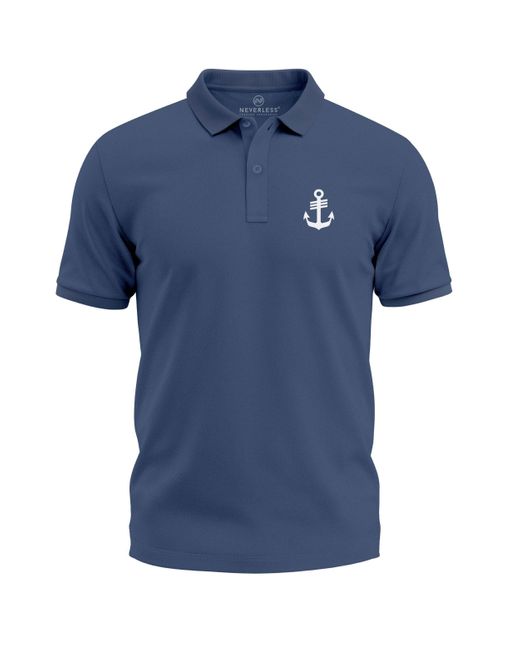 Neverless Poloshirt Anker-Logoprint Kurzarm Polohemd aus Baumwolle mit Print in Blue für Herren