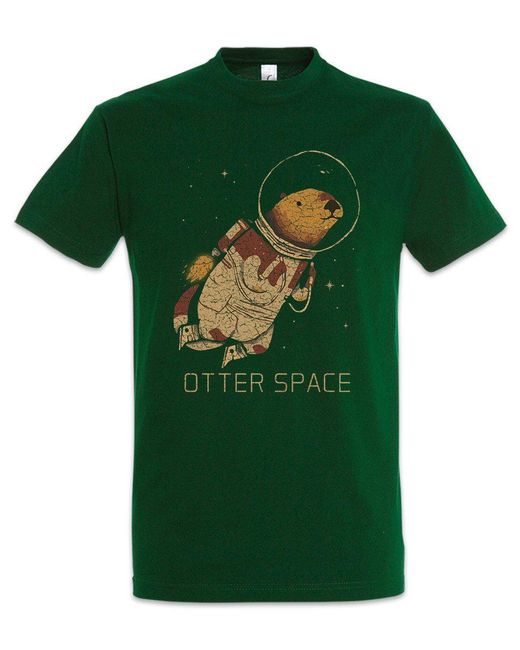 Urban Backwoods Print-Shirt Otter Space T-Shirt Wildlife lontra nutria Fischotter Geek Nerd in Green für Herren