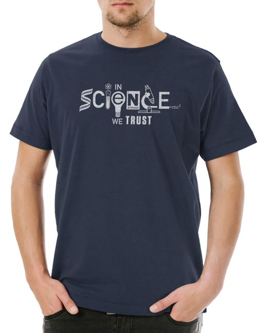 Urban Backwoods Print-Shirt In Science We Trust T-Shirt Lehrer Fun Professor Nerd Geek in Blue für Herren