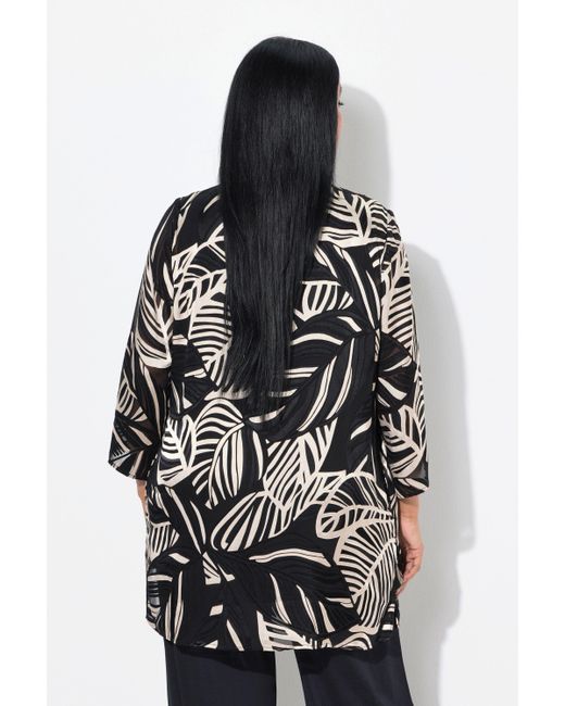 Ulla Popken Black Sommerjacke Chiffon-Jacke Ausbrenner V-Ausschnitt 3/4-Arm