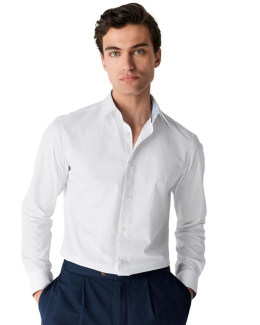 Next Langarmhemd Pflegeleichtes Slim Fit Hemd mit Struktur-Streifen (1-tlg) in White für Herren