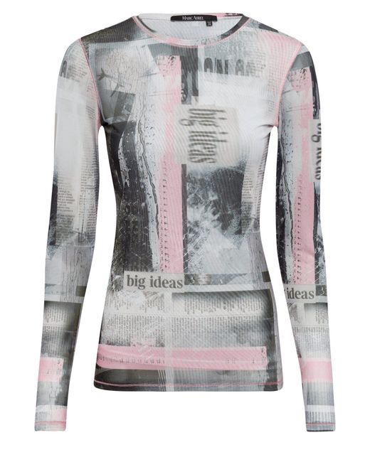 MARC AUREL Gray Langarmshirt mit Newspaper Print