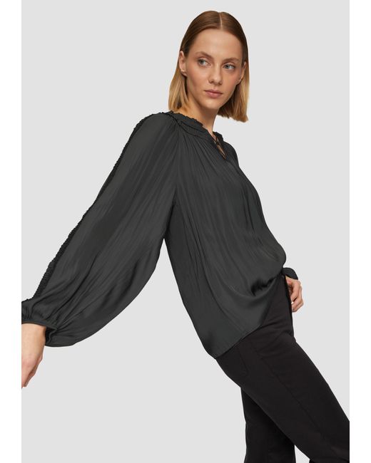 S.oliver Gray Langarmbluse Tunika-Bluse mit Rüschen-Details