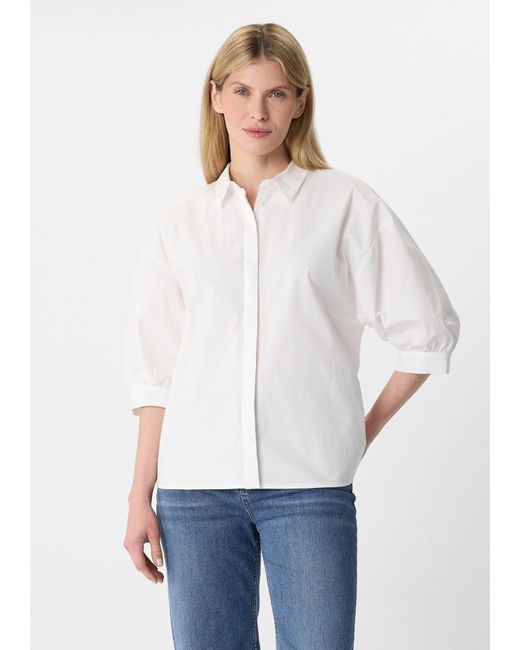 comma casual identity White 3/4-Arm-Shirt Hemdbluse aus Popeline im Loose Fit