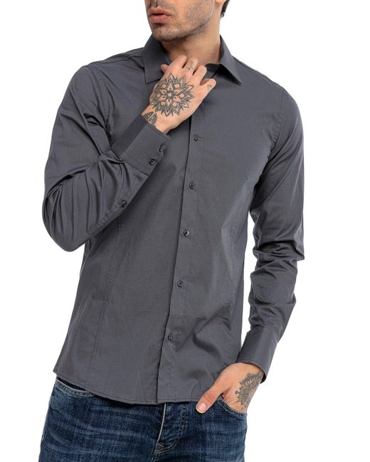 Redbridge Langarmhemd in Slim Fit – Kentkragen, Unifarben, Eleganter & Zeitloser Look in Gray für Herren