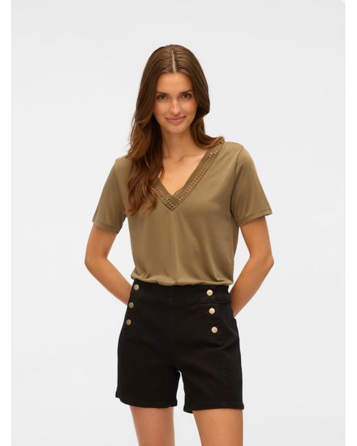 Vero Moda Green Kurzarmshirt VMSAVANNAH LACE 2-WAY SS TOP JRS