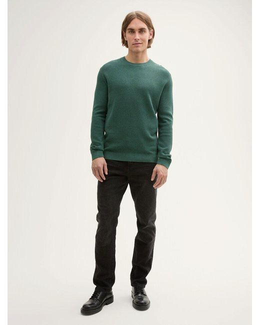 Tom Tailor Strickpullover 1042453 mit feiner Struktur und Logo-Badge über dem Saum in Green für Herren