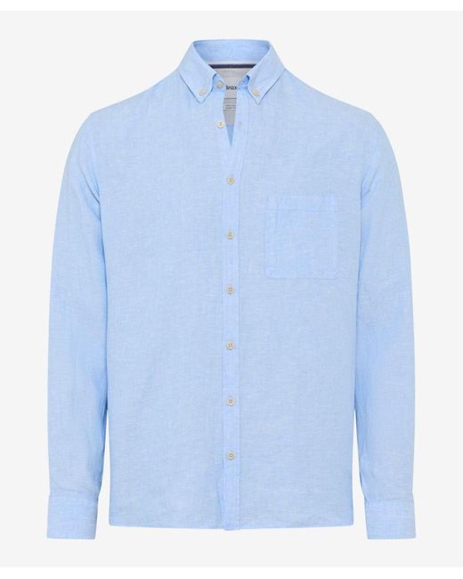 Brax Langarmhemd Style Dirk U (41-3508) Leinenhemd in Blue für Herren