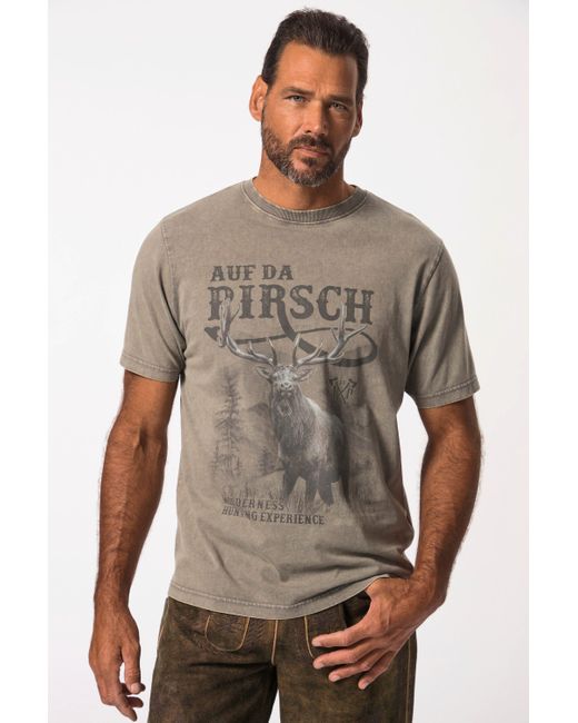 JP1880 T-Shirt Tracht Halbarm großer Print Vintage Look in Brown für Herren