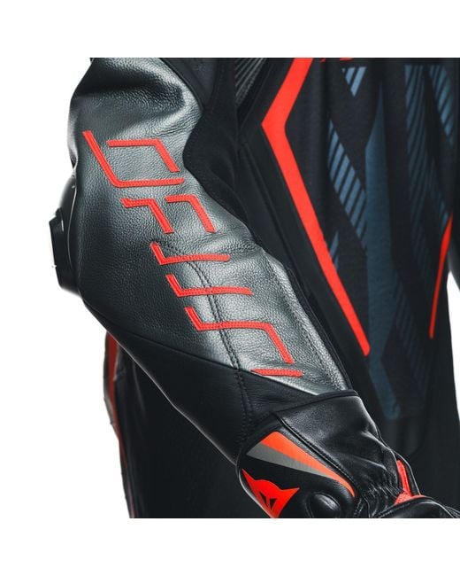 DAINESE Motorradkombi Audax D-Zip 1 tlg. Perf. Lederkombi schwarz / rot / antrazit in Black für Herren