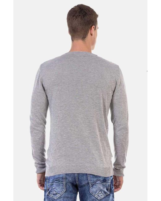 Cipo & Baxx Rundhalspullover Pullover mit Zopfmuster, CP240 in Gray für Herren
