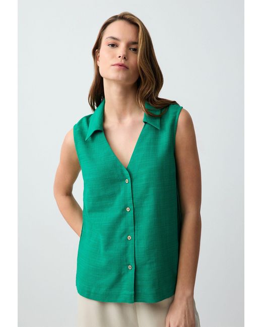 Jimmy Key Green Ausschnitt-Pullover Regular Fit V-hals Geweven Groen Shirt
