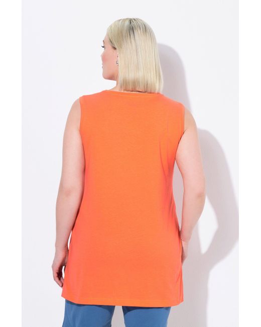 Ulla Popken Orange Longtop Top V-Ausschnitt Relaxed ärmellos Baumwolle