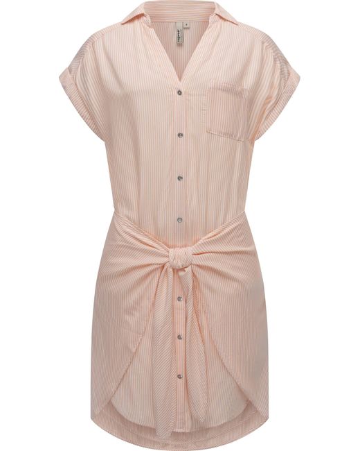 Ragwear Pink Blusenkleid Bahaya Stripe gestreiftes Sommerkleid mit Bindeband