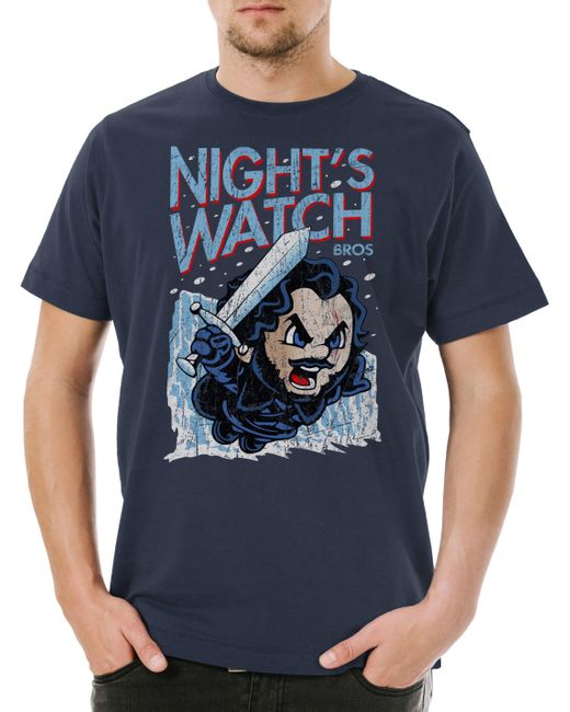 Urban Backwoods Print- Night's Bros T-Shirt Game Snow Games Of Watch Jon Thrones Lord in Blue für Herren