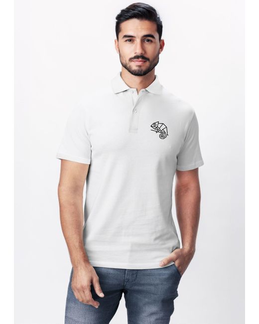 Neverless Poloshirt Tierlogo im Polygon-Stil – Kurzarm Polo Sommer mit Print in White für Herren